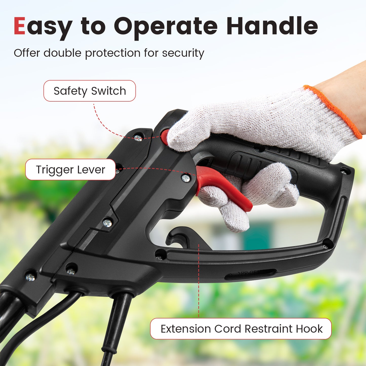 10 Amp Powerful Corded Electric Tiller Cultivator with Safety Lock-Red
