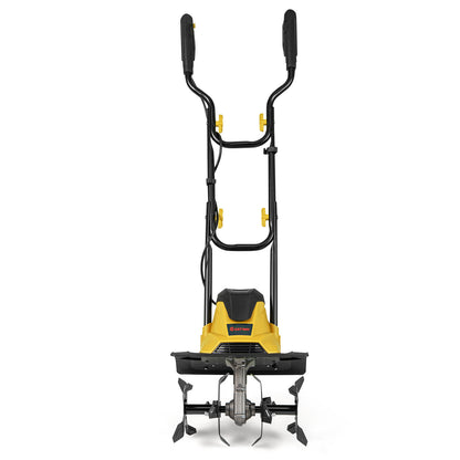 10 Amp Powerful Corded Electric Tiller Cultivator with Safety Lock-Yellow