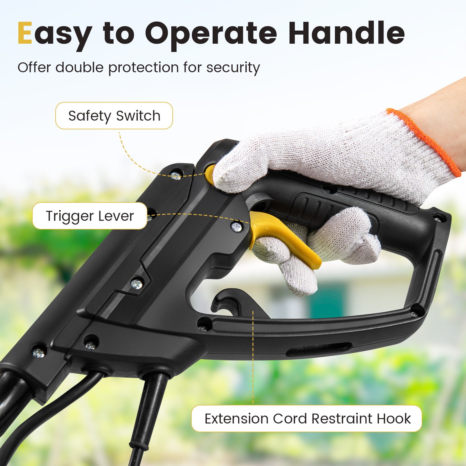10 Amp Powerful Corded Electric Tiller Cultivator with Safety Lock-Yellow