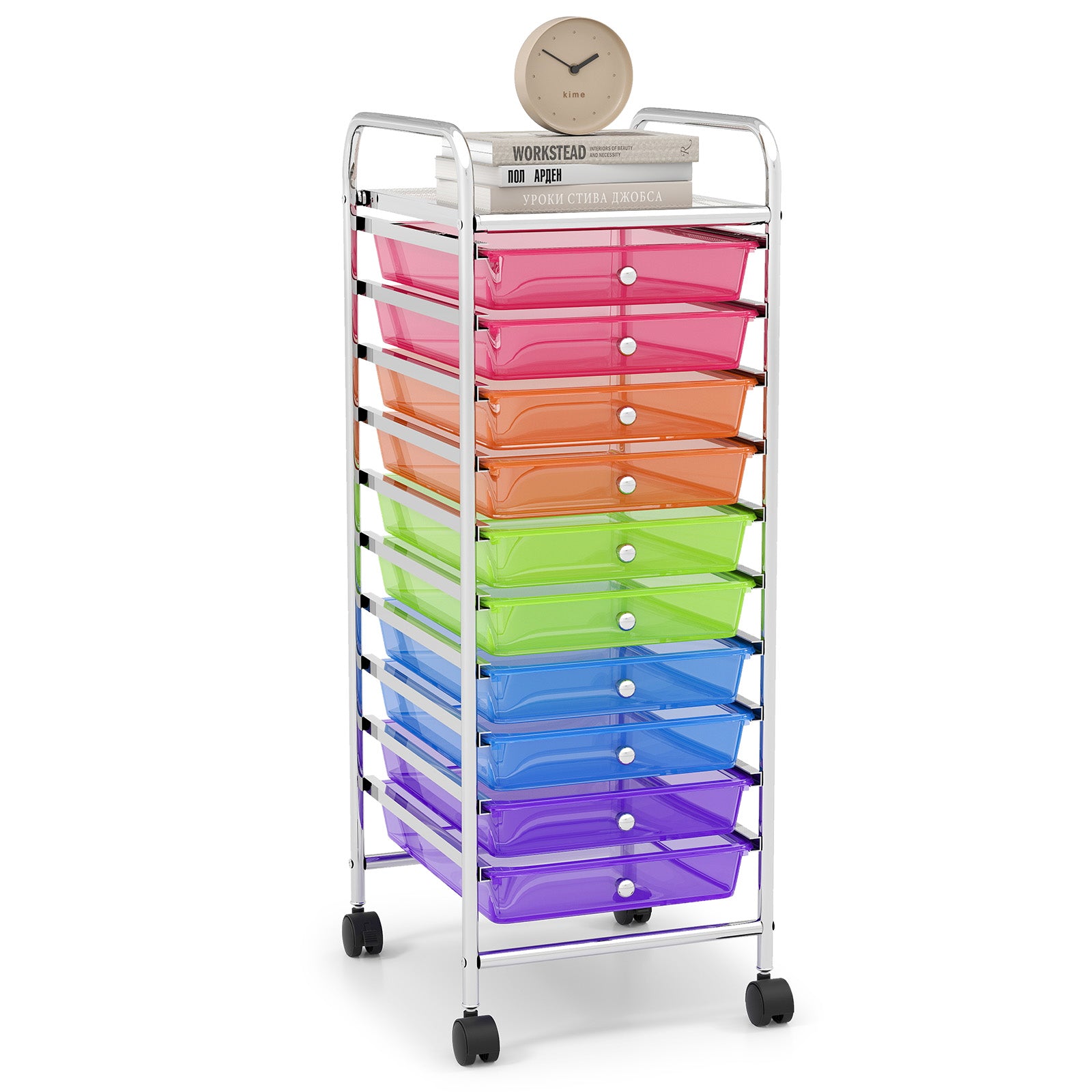 10 Drawer Rolling Storage Cart Organizer with 4 Universal Casters-Pink - Color