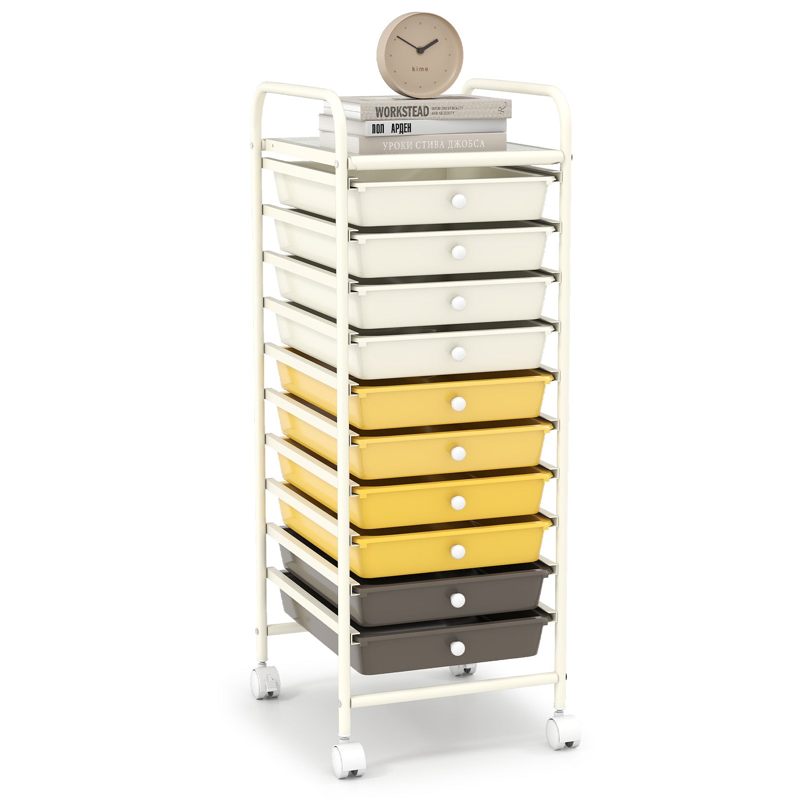 10 Drawer Rolling Storage Cart Organizer with 4 Universal Casters-Pink - Yellow
