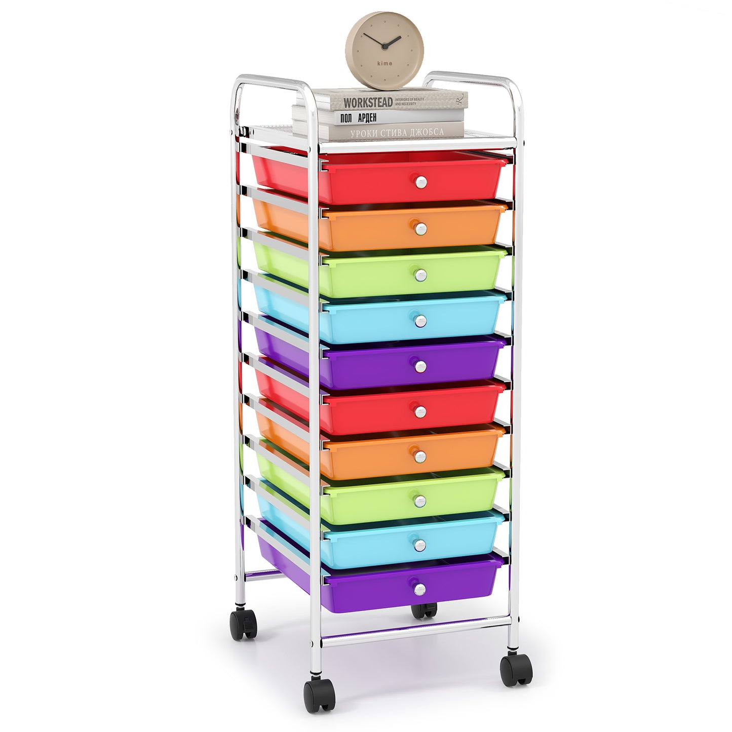 10 Drawer Rolling Storage Cart Organizer with 4 Universal Casters-Pink - Multicolor