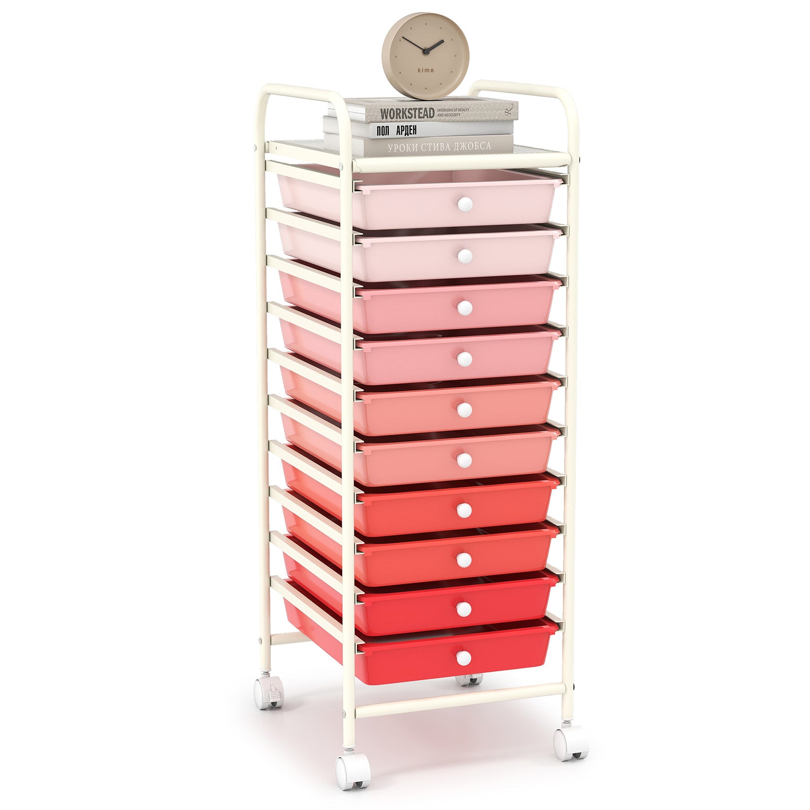 10 Drawer Rolling Storage Cart Organizer with 4 Universal Casters-Pink - Gradient Pink