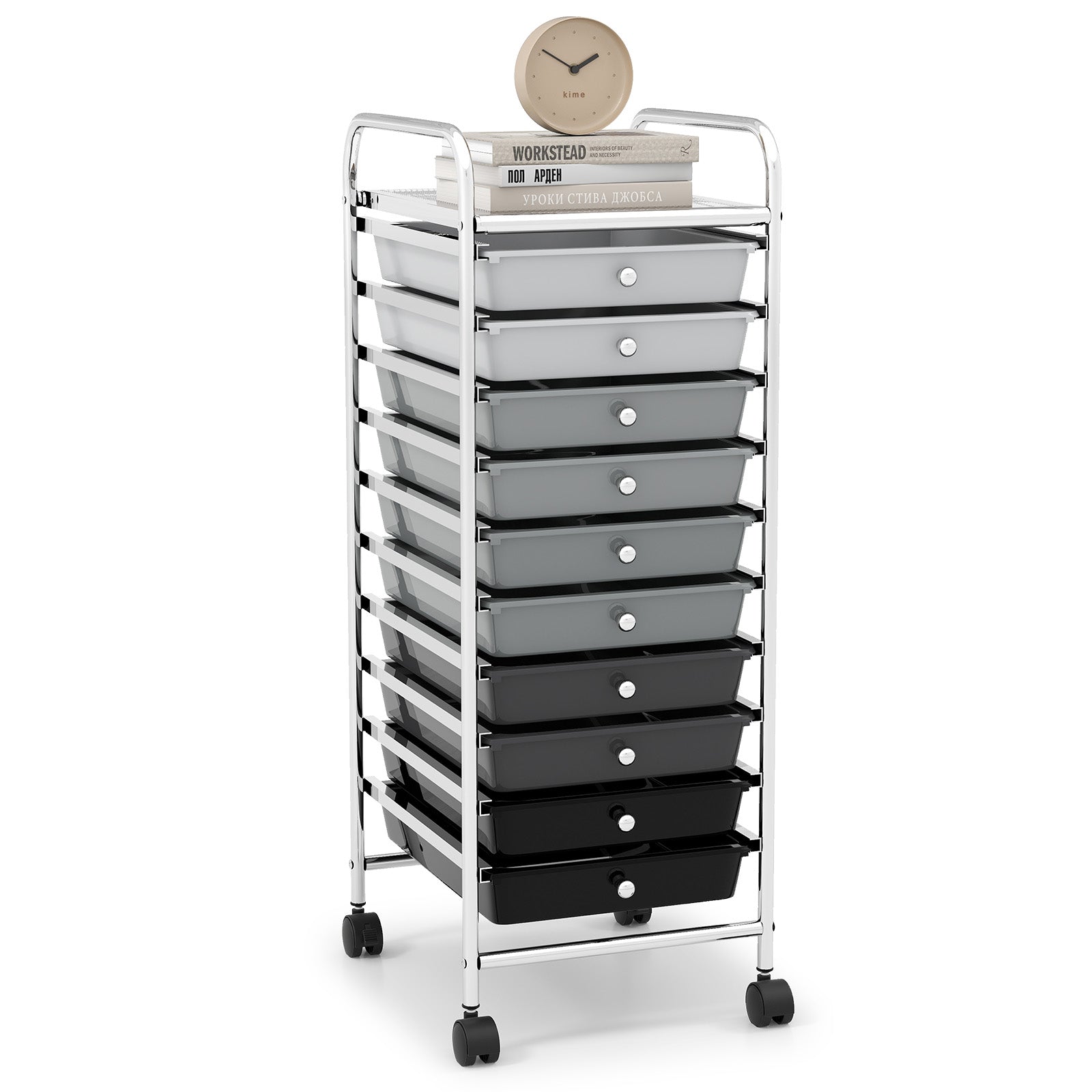 10 Drawer Rolling Storage Cart Organizer with 4 Universal Casters-Pink - Gradient Gray