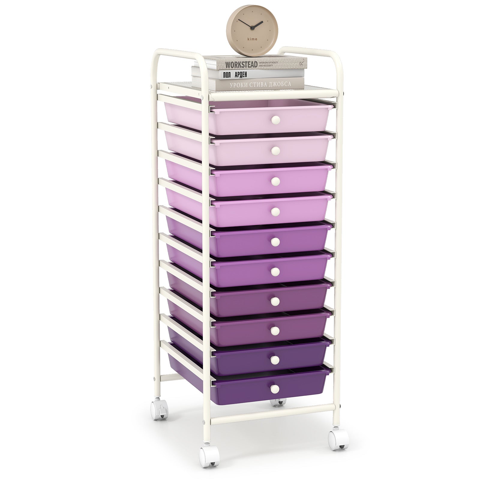 10 Drawer Rolling Storage Cart Organizer with 4 Universal Casters-Pink - Purple