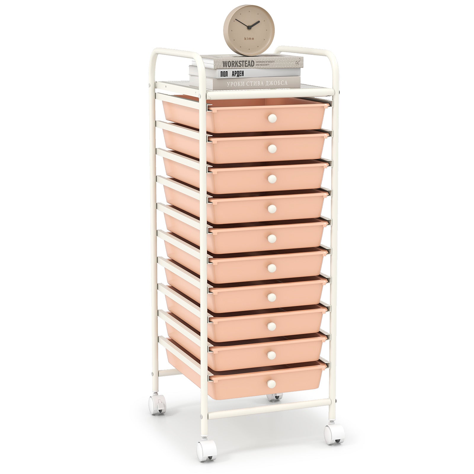 10 Drawer Rolling Storage Cart Organizer with 4 Universal Casters-Pink - Cherry