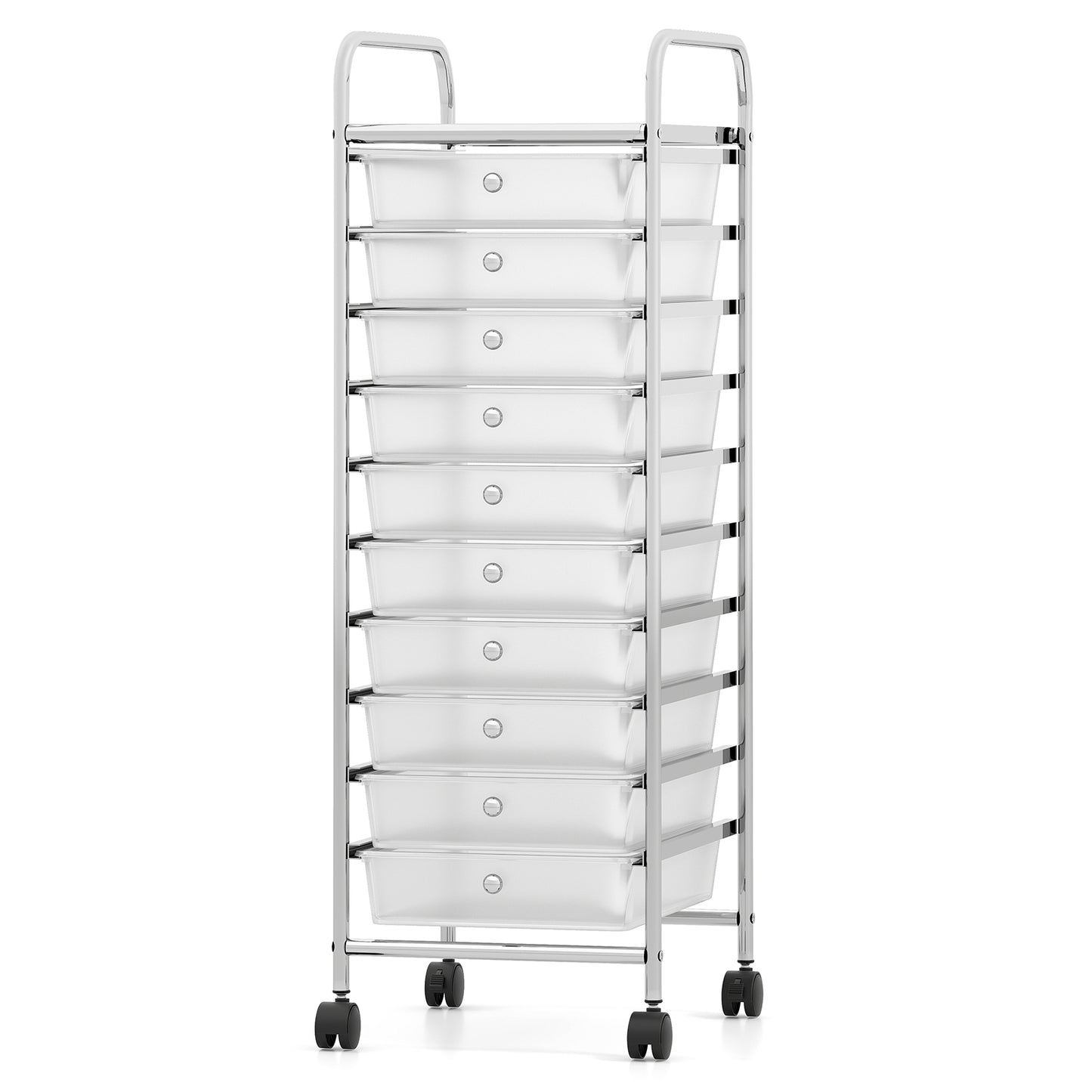 10-Drawer Rolling Storage Cart with Metal Frame and Lockable Universal Wheels-White
