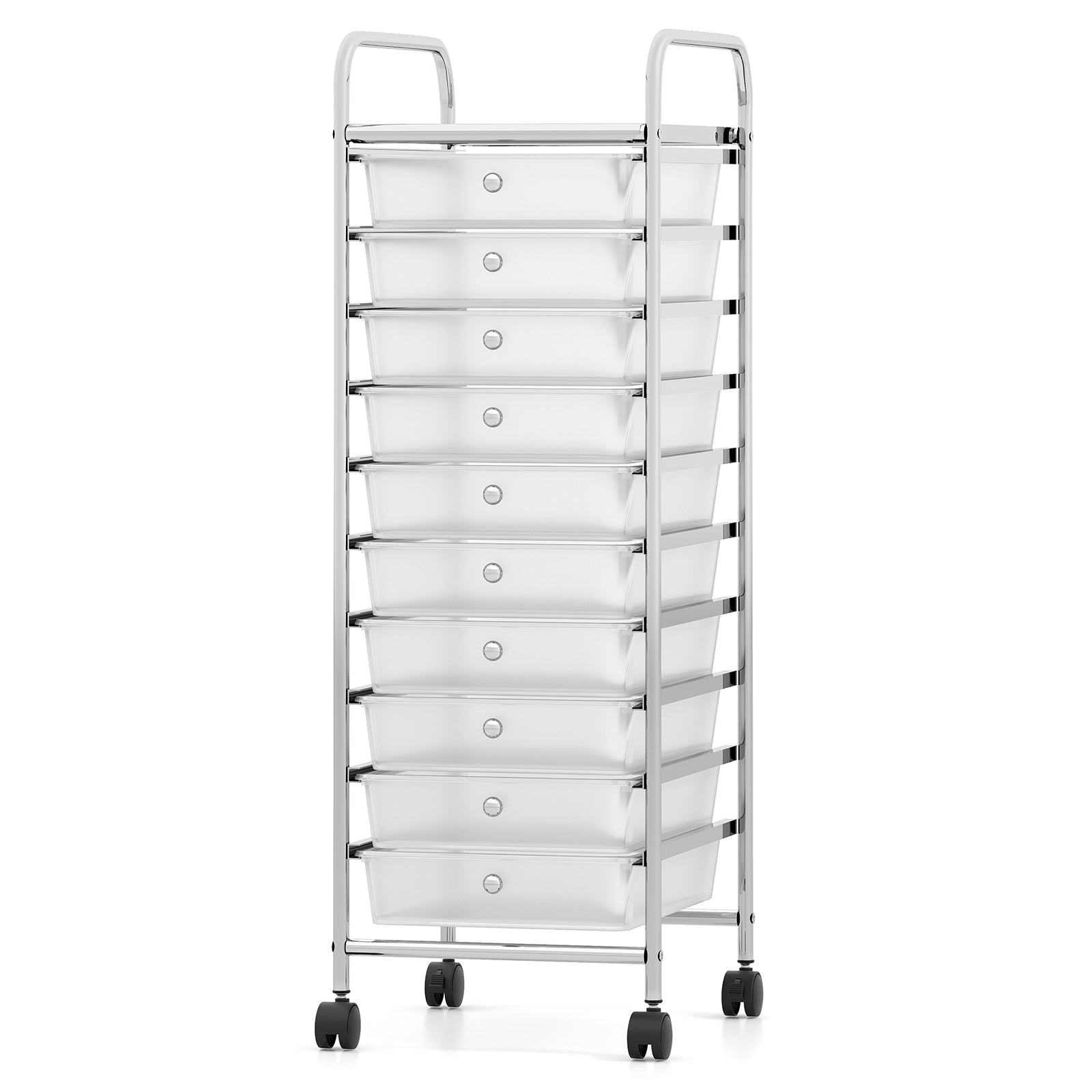 10-Drawer Rolling Storage Cart with Metal Frame and Lockable Universal Wheels-White