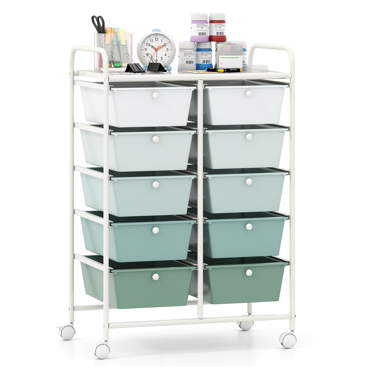10-Drawer Rolling Storage Cart-Purple - Light Green