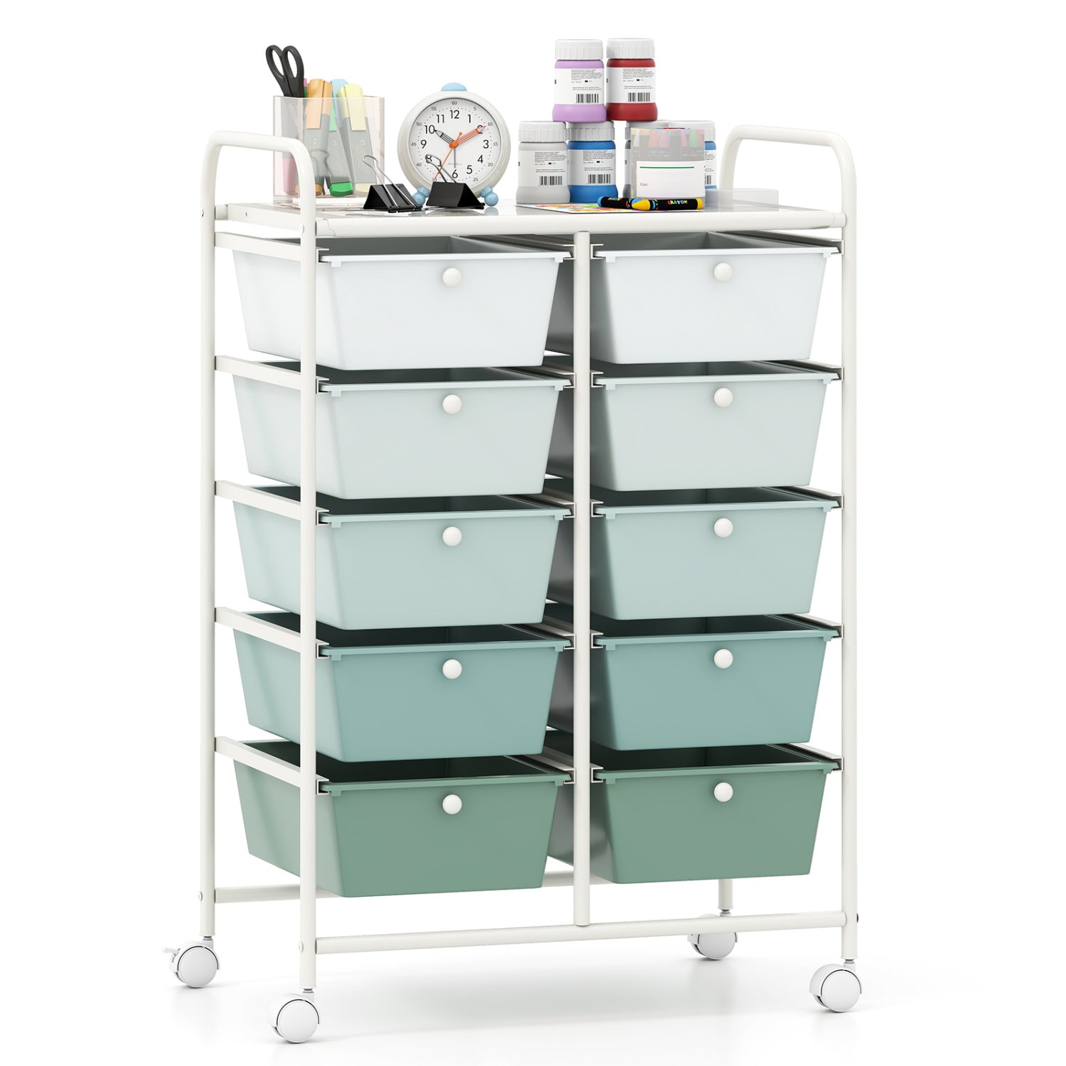 10-Drawer Rolling Storage Cart-Purple - Light Green
