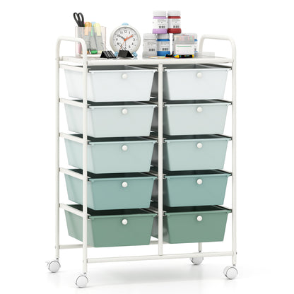 10-Drawer Rolling Storage Cart-Purple - Light Green