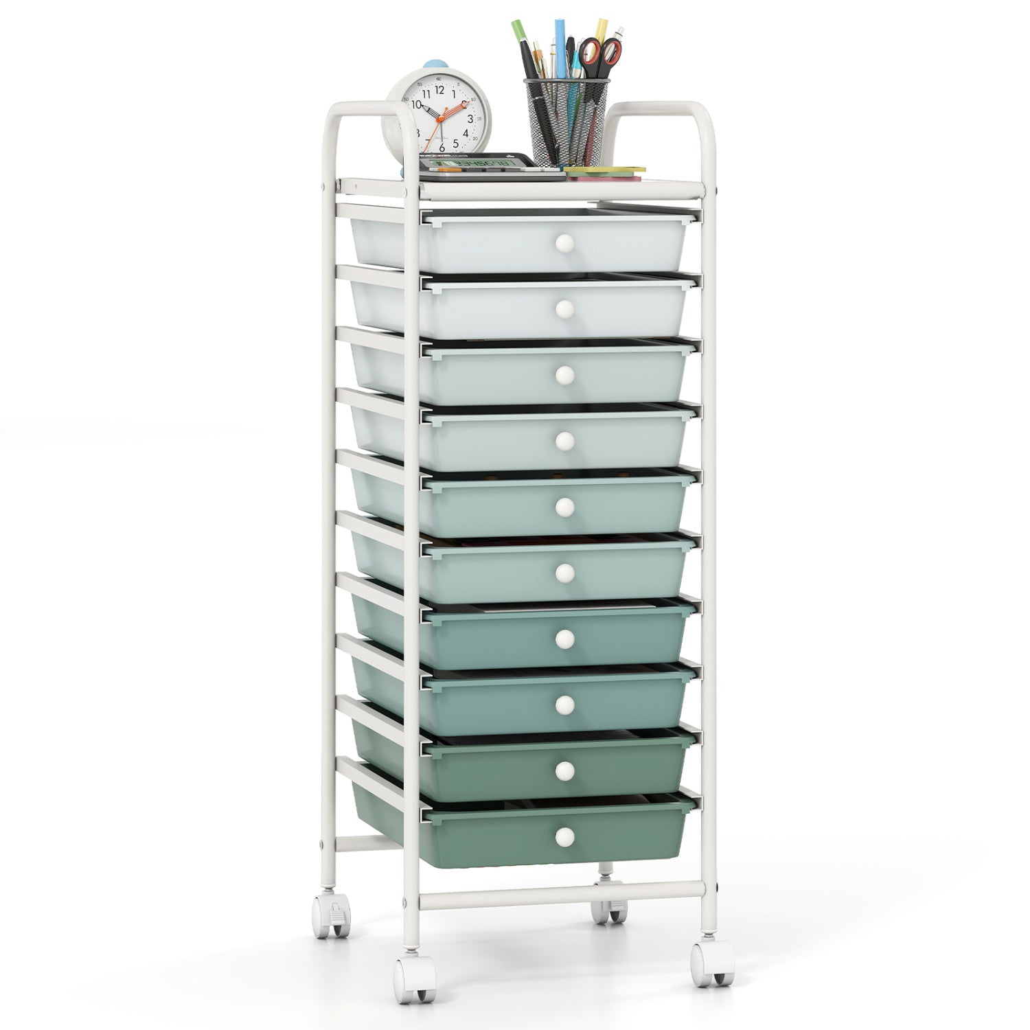 10 Drawer Rolling Storage Cart Organizer with 4 Universal Casters-Pink - Green