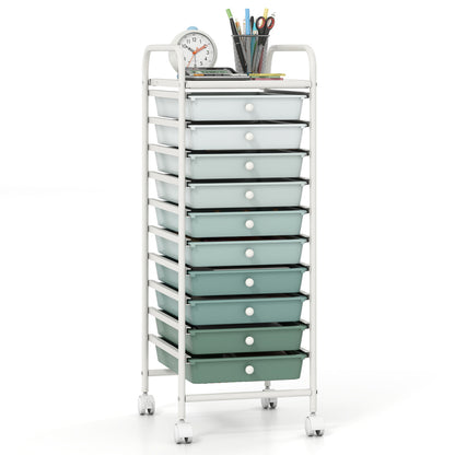10 Drawer Rolling Storage Cart Organizer with 4 Universal Casters-Pink - Green