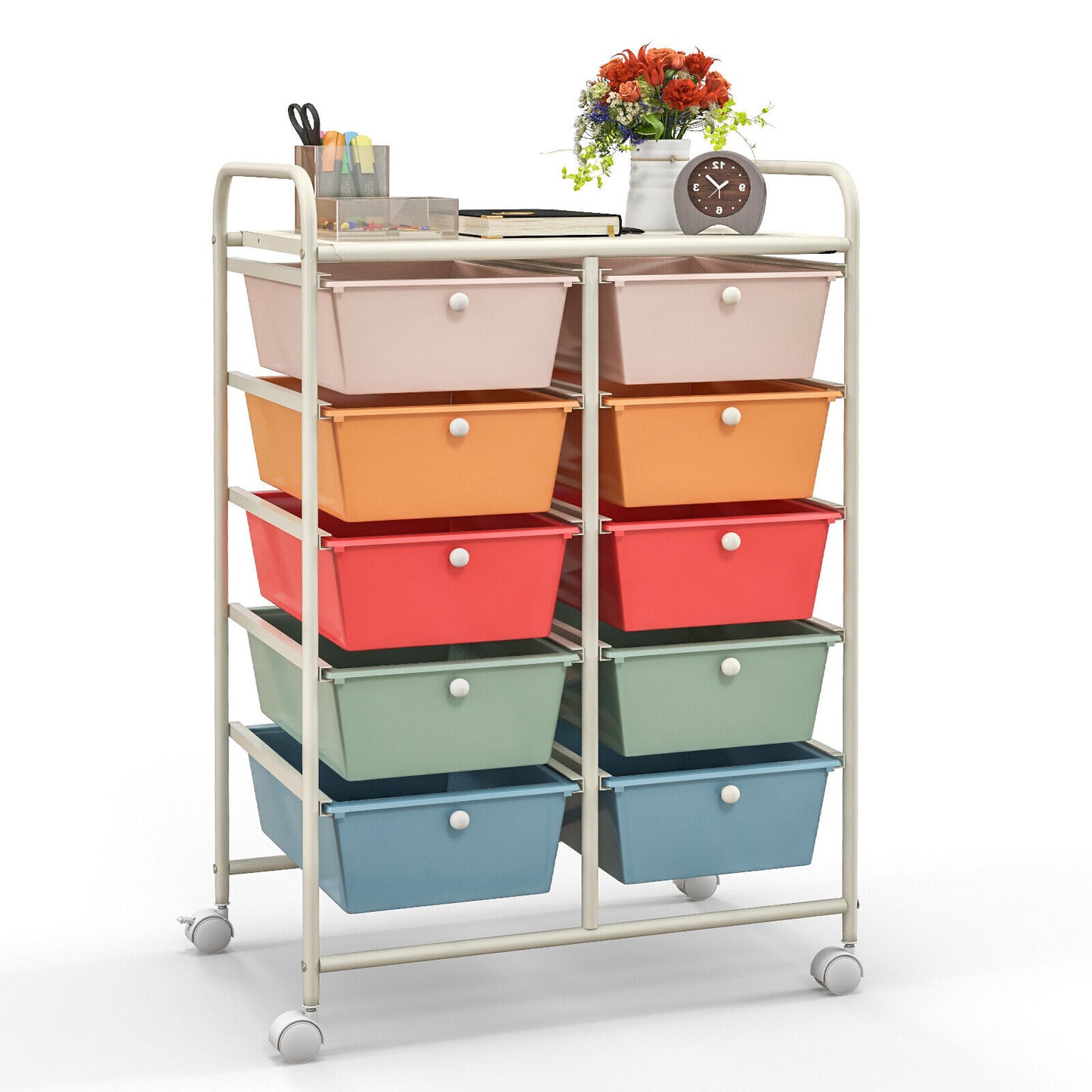 10-Drawer Rolling Storage Cart-Purple - Multicolor