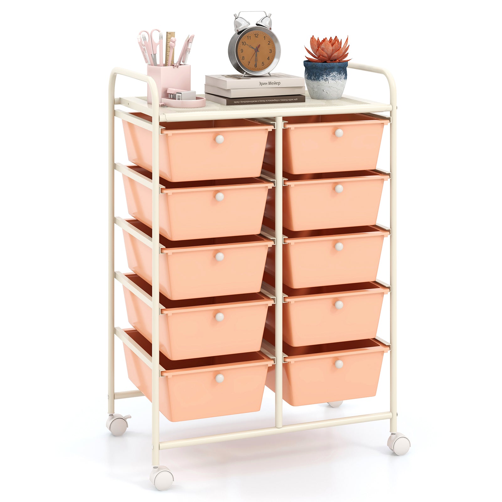 10-Drawer Rolling Storage Cart-Purple - Peach