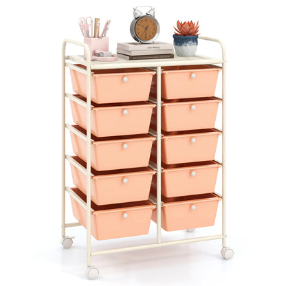 10-Drawer Rolling Storage Cart-Purple - Peach