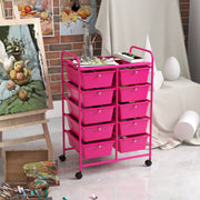 10-Drawer Rolling Storage Cart-Pink