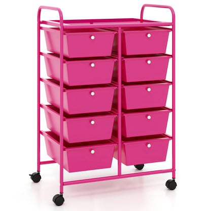 10-Drawer Rolling Storage Cart-Purple - Pink