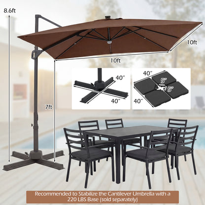 10 FT Cantilever Patio Umbrella with Solar LED Lights for Pool and Garden