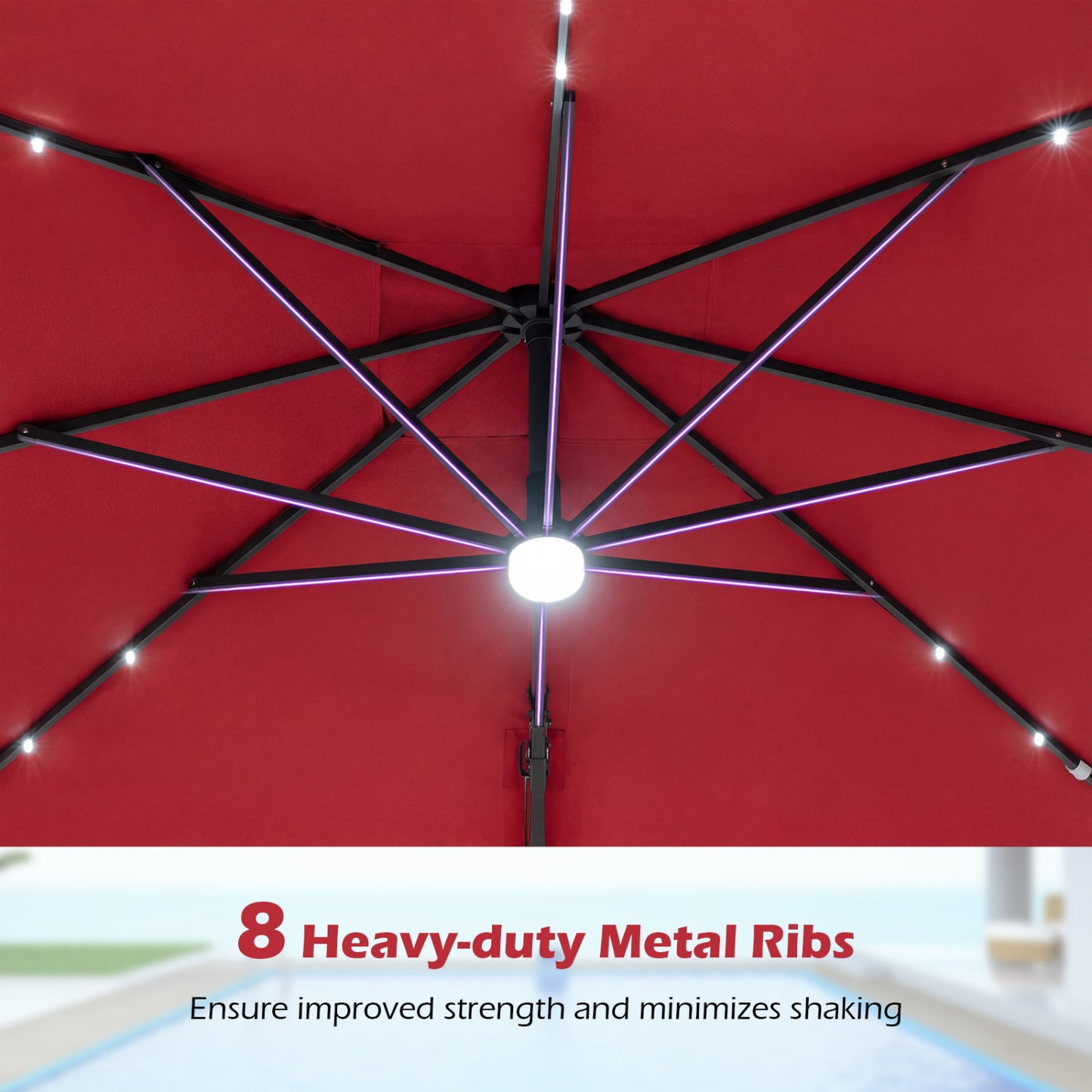 10 FT Cantilever Patio Umbrella with Solar LED Lights & Base
