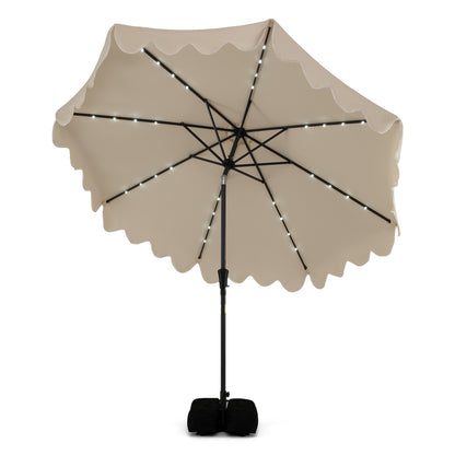 10 FT Outdoor Patio Umbrella with Solar LED Lights and Weighted Base-Brown