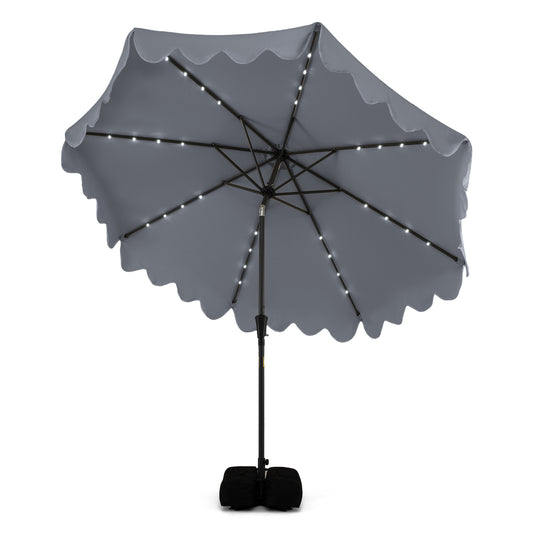 10 FT Outdoor Patio Umbrella with Solar LED Lights and Weighted Base-Gray