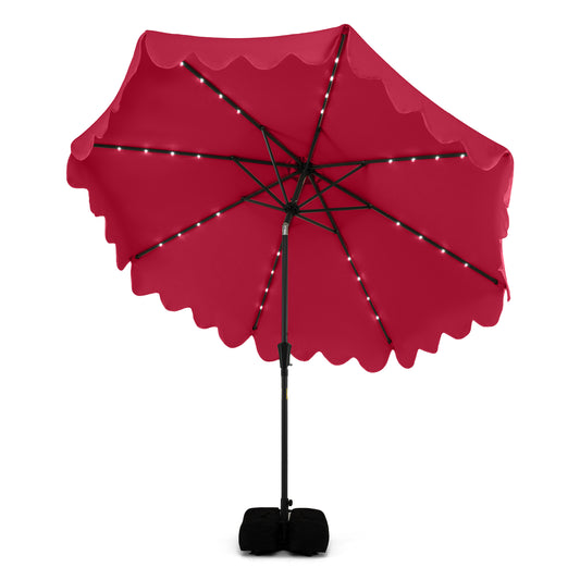 10 FT Outdoor Patio Umbrella with Solar LED Lights and Weighted Base-Red