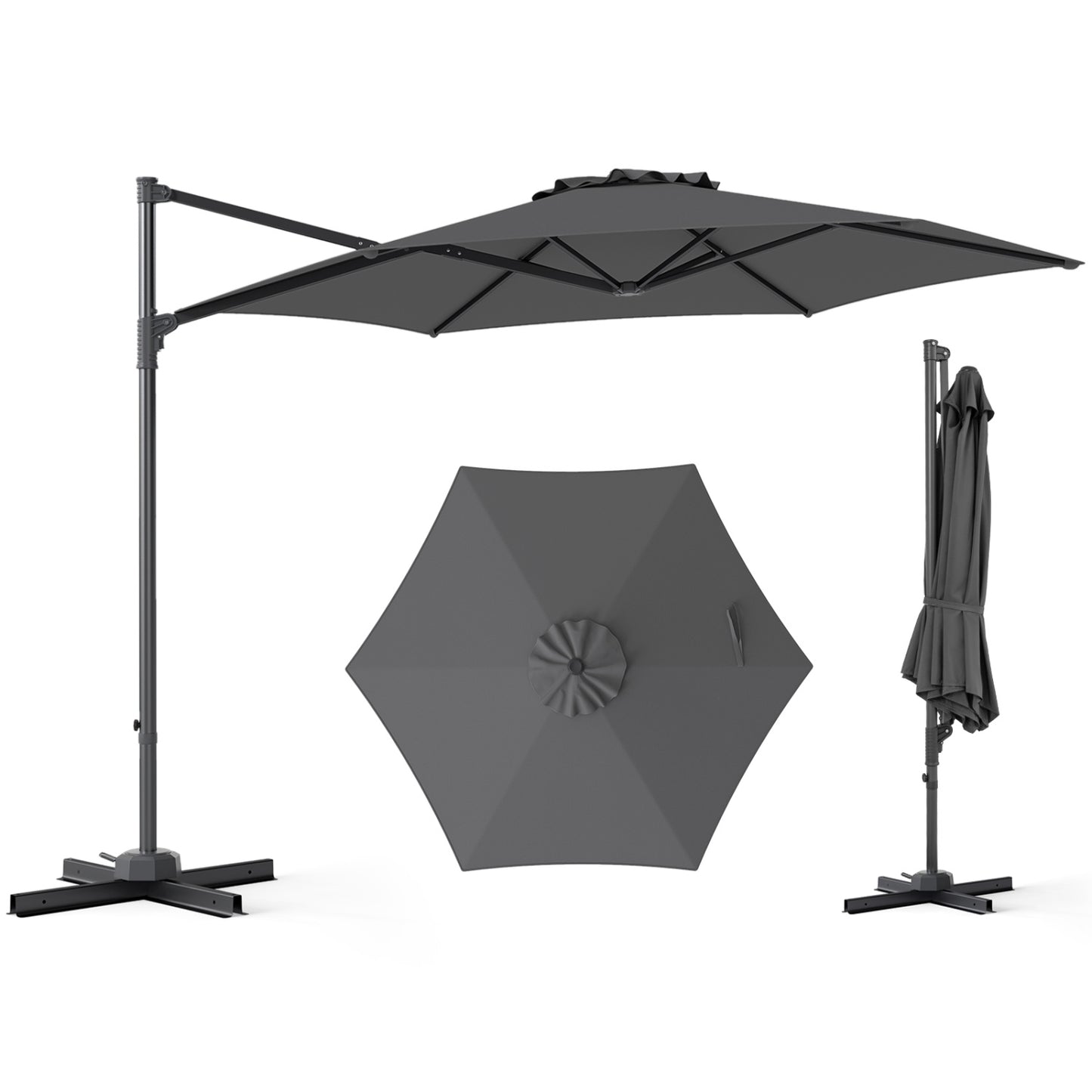 10 FT Patio Cantilever Umbrella with 360° Rotation and Air Vent for Backyard and Poolside