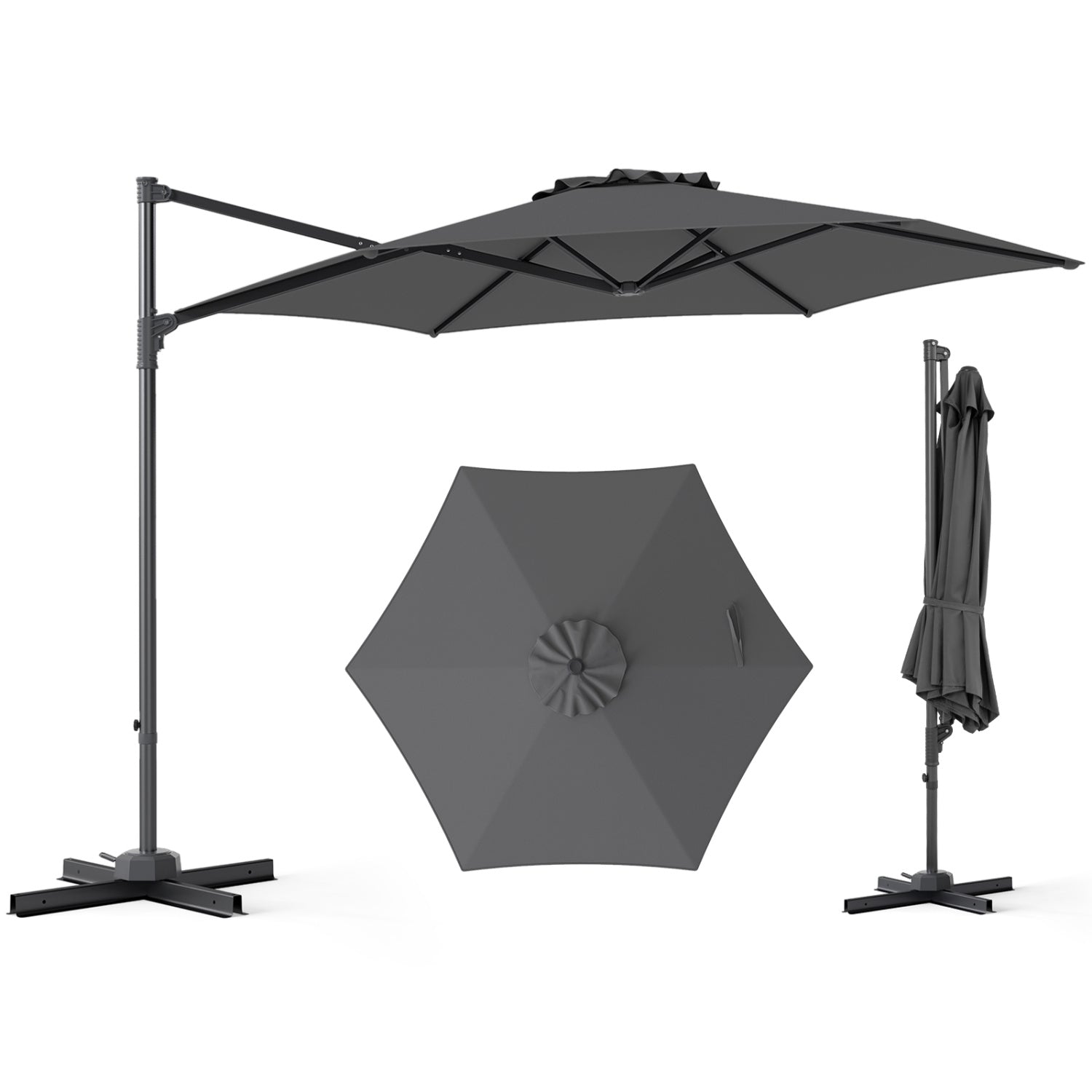 10 FT Patio Cantilever Umbrella with 360° Rotation and Air Vent for Backyard and Poolside