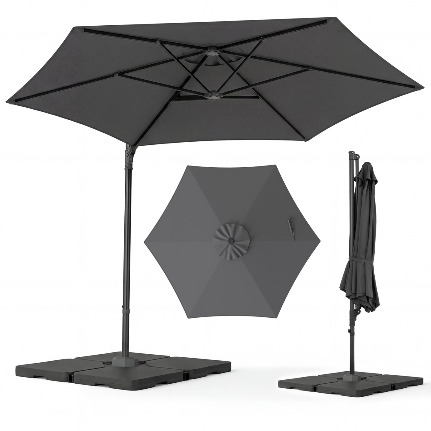 10 FT Patio Cantilever Umbrella with 360° Rotation and Air Vent for Backyard and Poolside