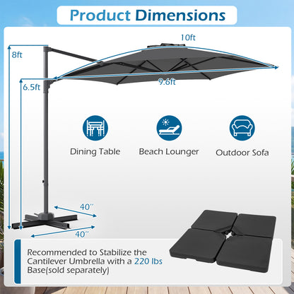 10 FT Patio Cantilever Umbrella with 360° Rotation and Air Vent for Backyard and Poolside