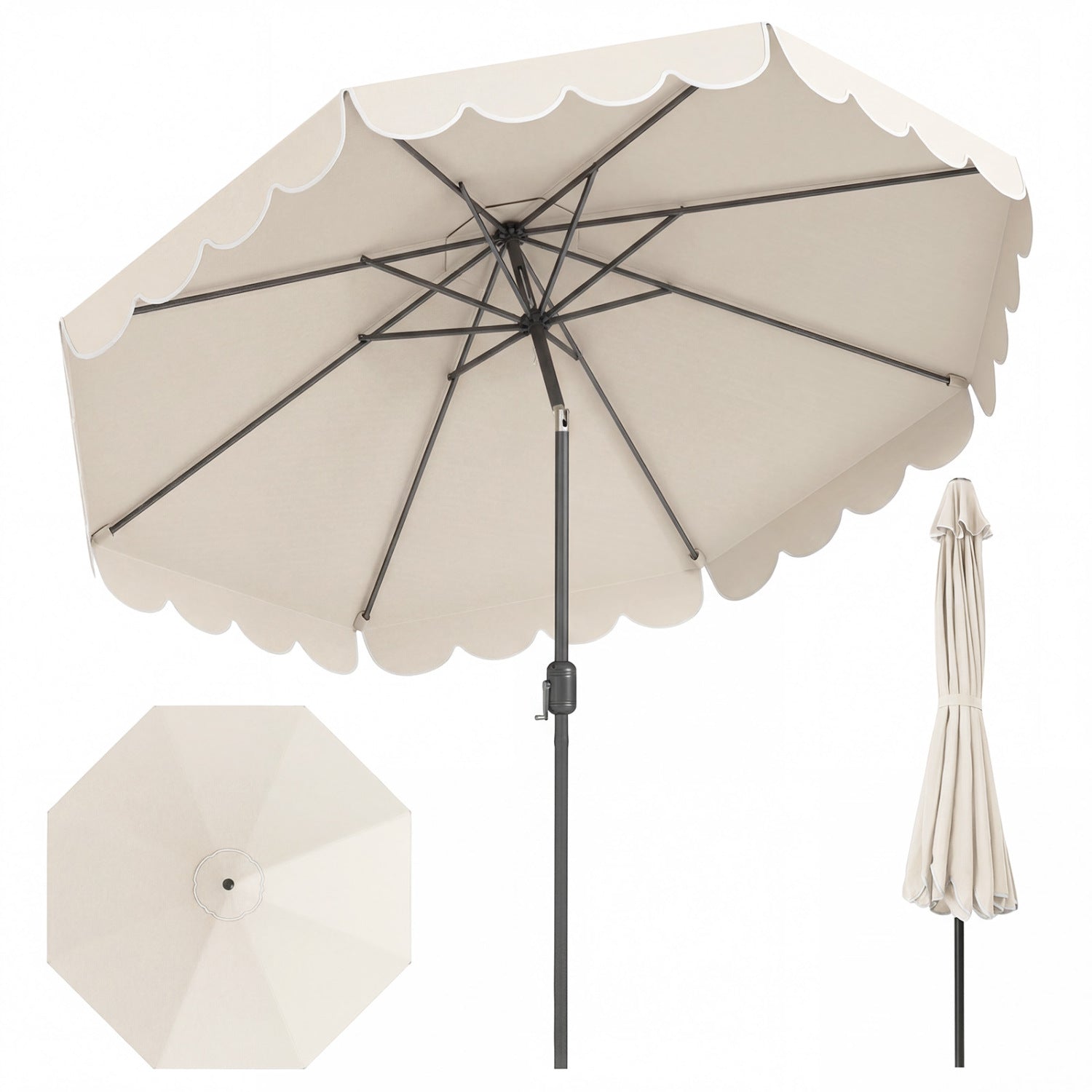 10 FT Patio Umbrella with Push Button Tilt and Crank-Beige