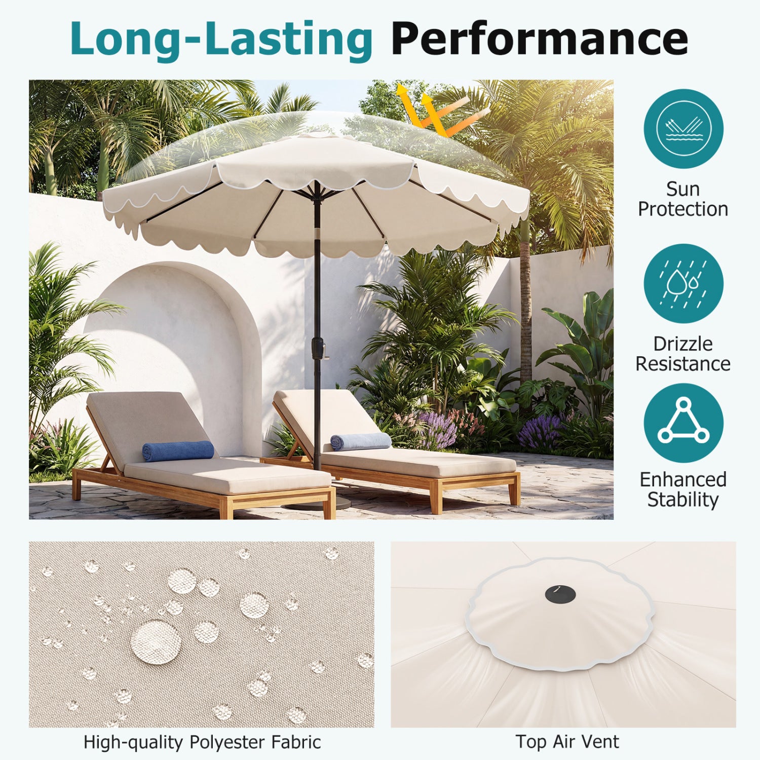 10 FT Patio Umbrella with Push Button Tilt and Crank-Beige
