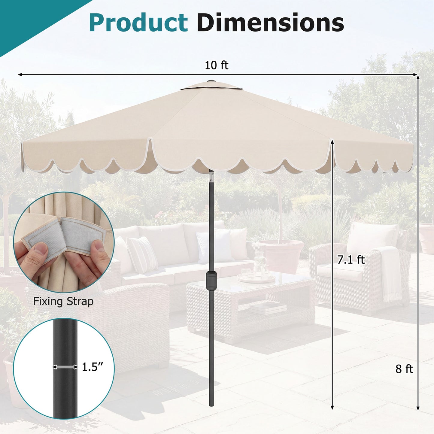 10 FT Patio Umbrella with Push Button Tilt and Crank-Beige