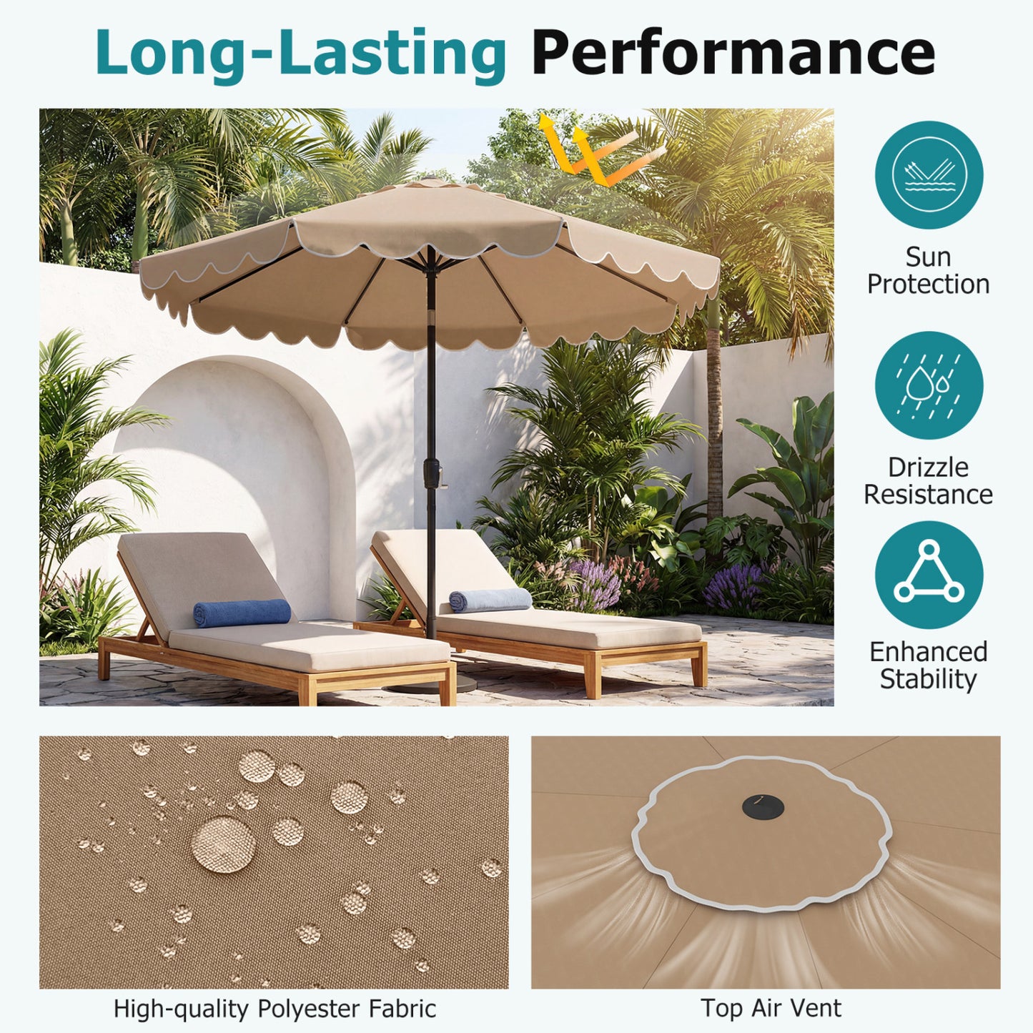 10 FT Patio Umbrella with Push Button Tilt and Crank-Brown
