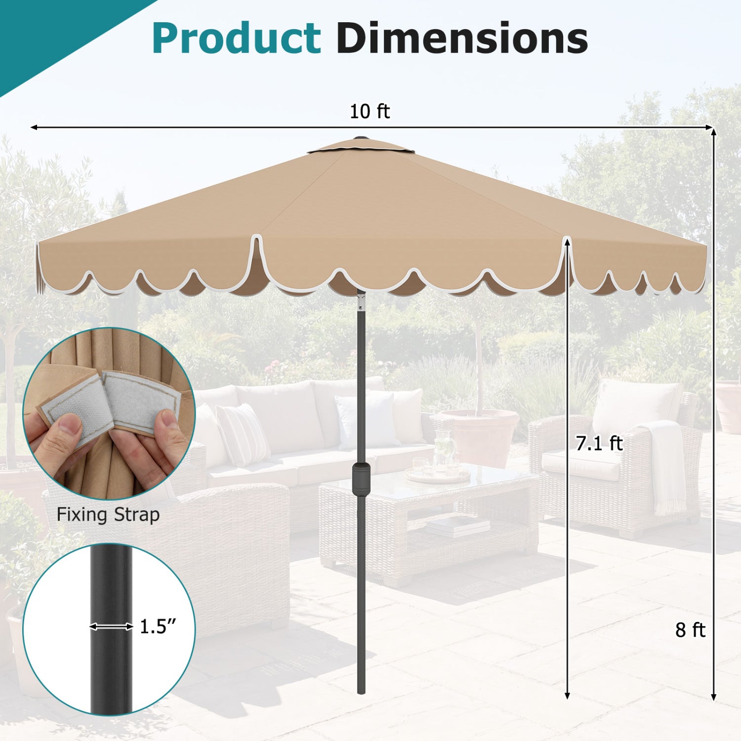 10 FT Patio Umbrella with Push Button Tilt and Crank-Brown