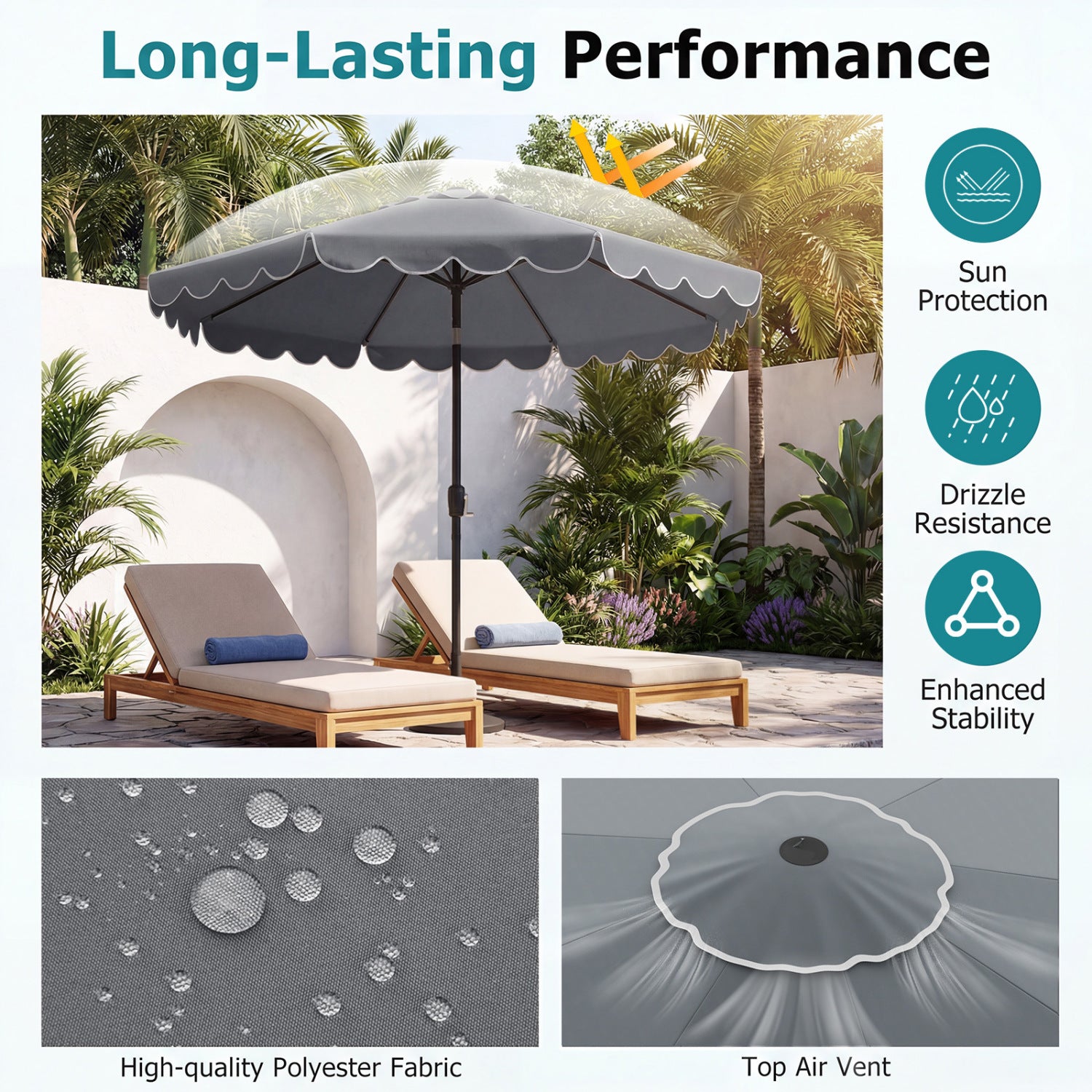 10 FT Patio Umbrella with Push Button Tilt and Crank-Gray