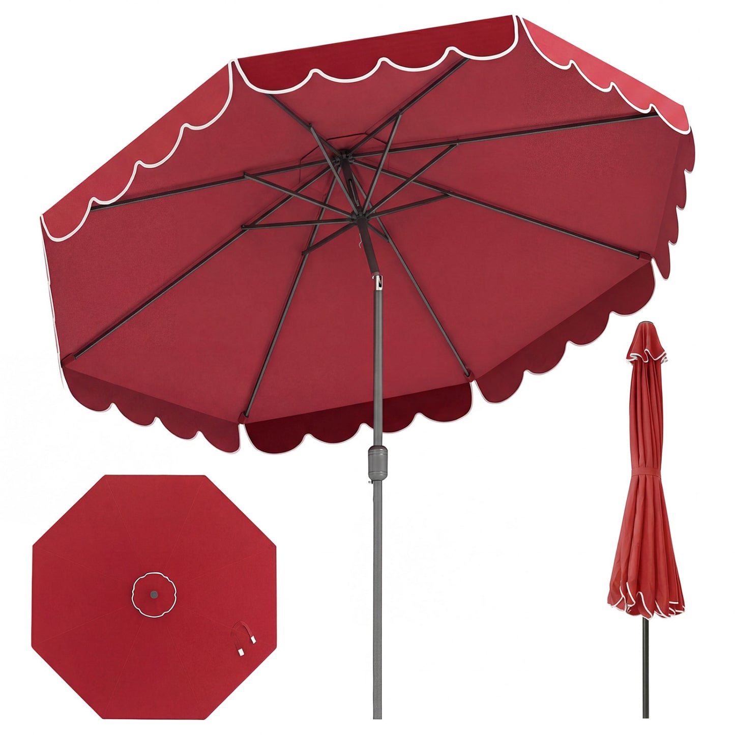 10 FT Patio Umbrella with Push Button Tilt and Crank-Red