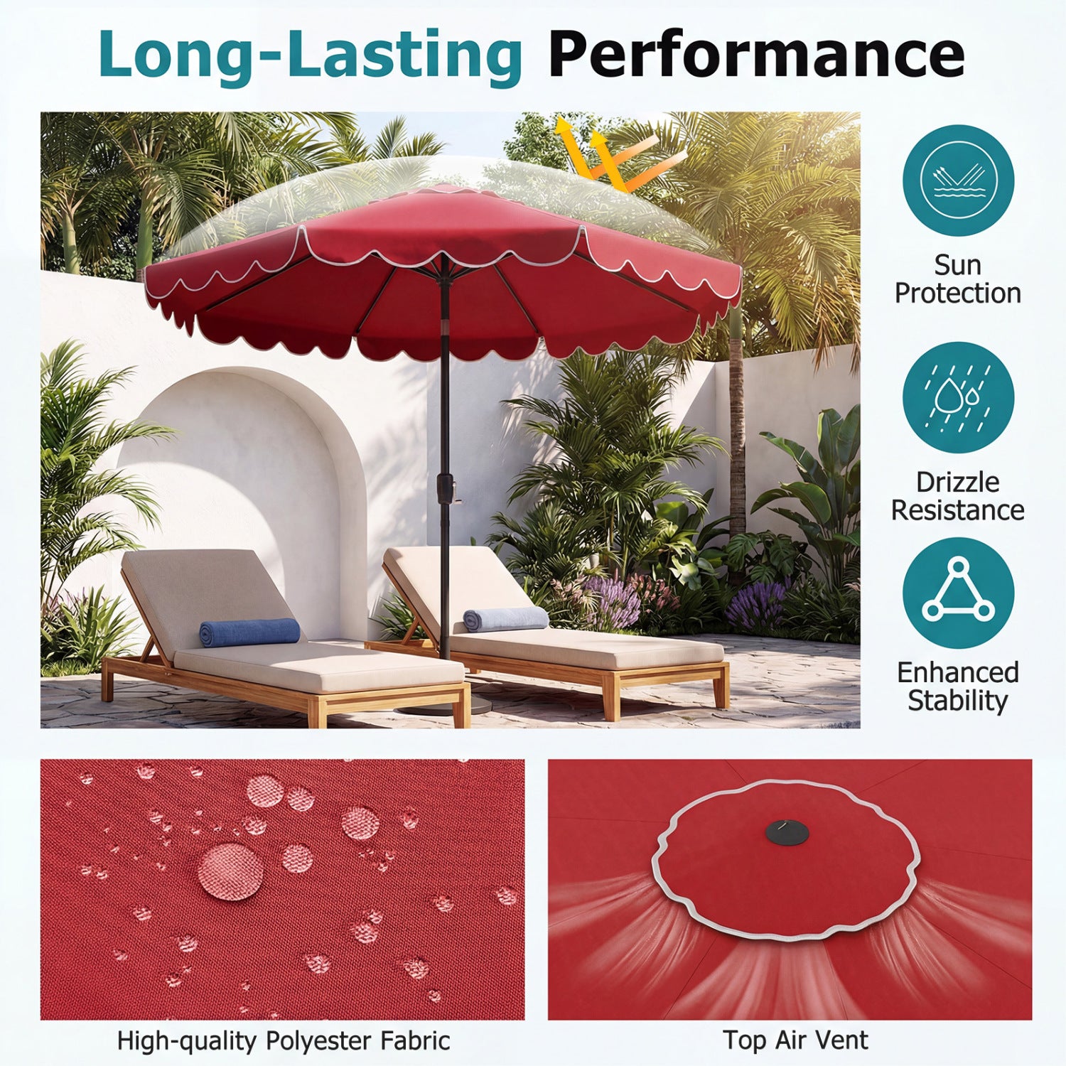 10 FT Patio Umbrella with Push Button Tilt and Crank-Red