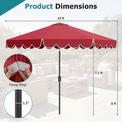 10 FT Patio Umbrella with Push Button Tilt and Crank-Red