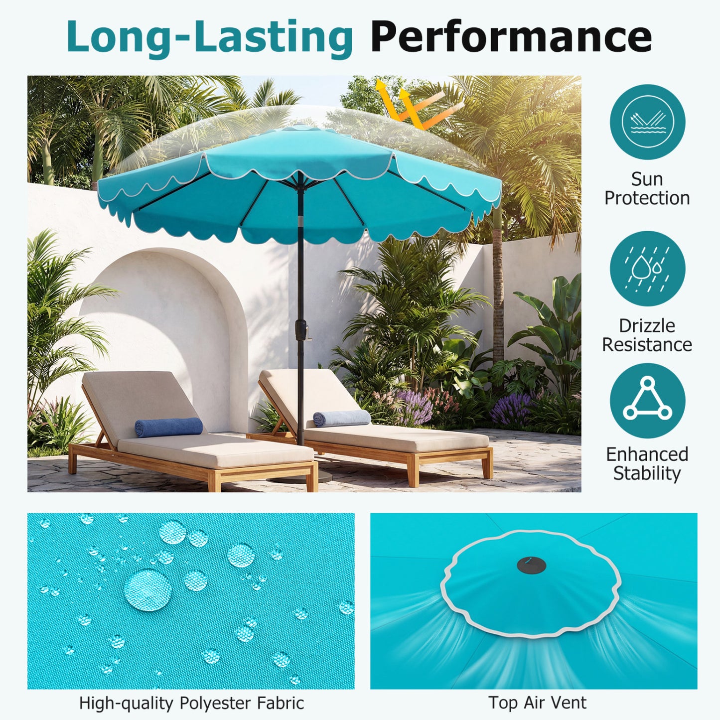 10 FT Patio Umbrella with Push Button Tilt and Crank-Turquoise