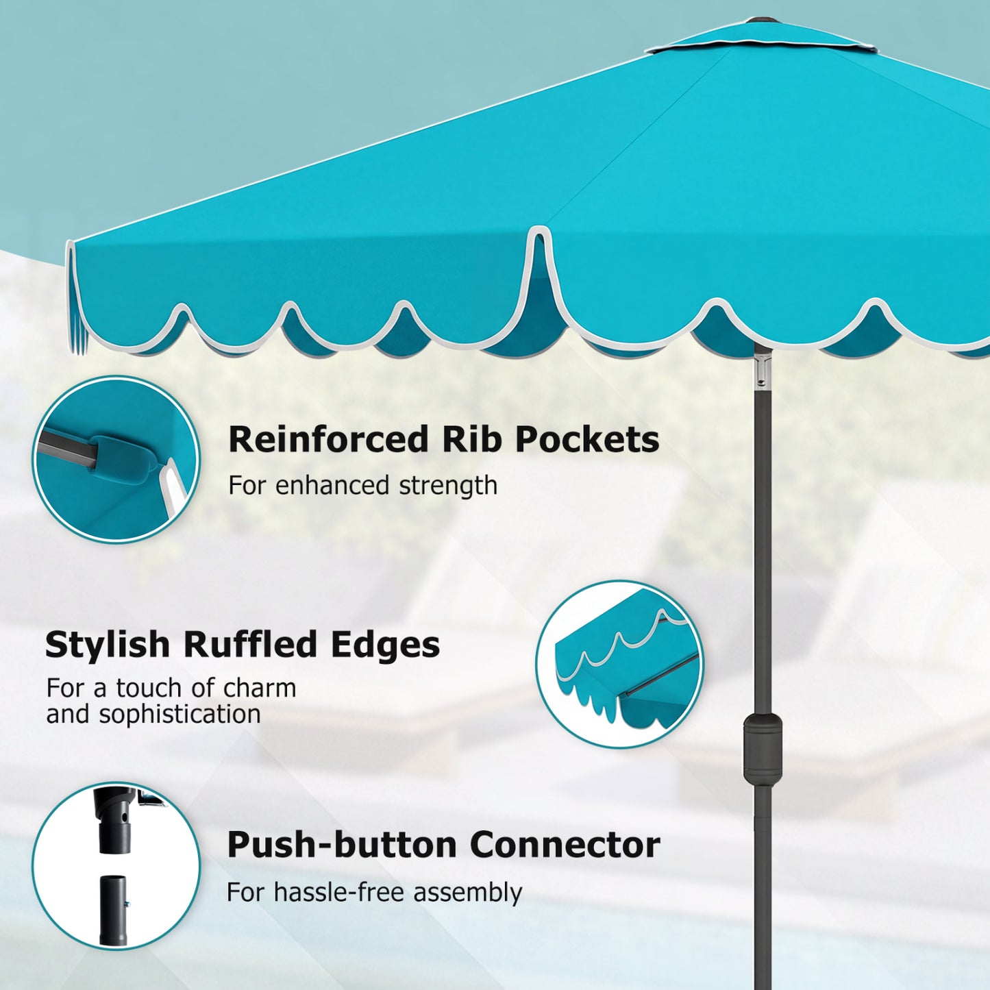 10 FT Patio Umbrella with Push Button Tilt and Crank-Turquoise
