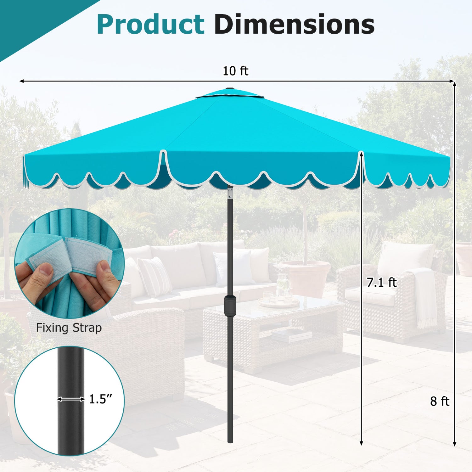 10 FT Patio Umbrella with Push Button Tilt and Crank-Turquoise