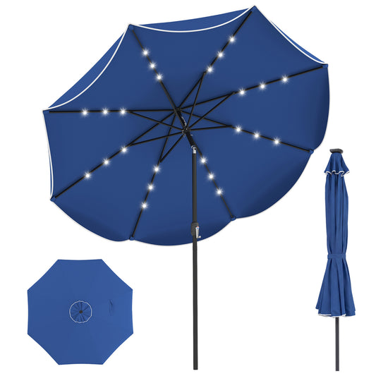 10 FT Scalloped Solar Patio Umbrella with 24 LED Lights and Tilt Adjustment