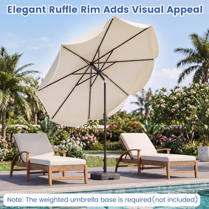 10 FT Scalloped Solar Patio Umbrella with 24 LED Lights and Tilt Adjustment