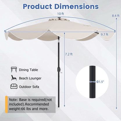 10 FT Scalloped Solar Patio Umbrella with 24 LED Lights and Tilt Adjustment