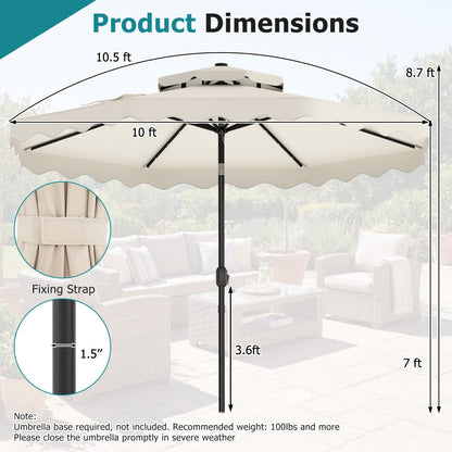 10 FT Solar LED Patio Umbrella for Deck and Pool