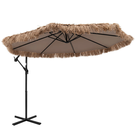 10 FT Solar Thatched Cantilever Umbrella with Crank Lift