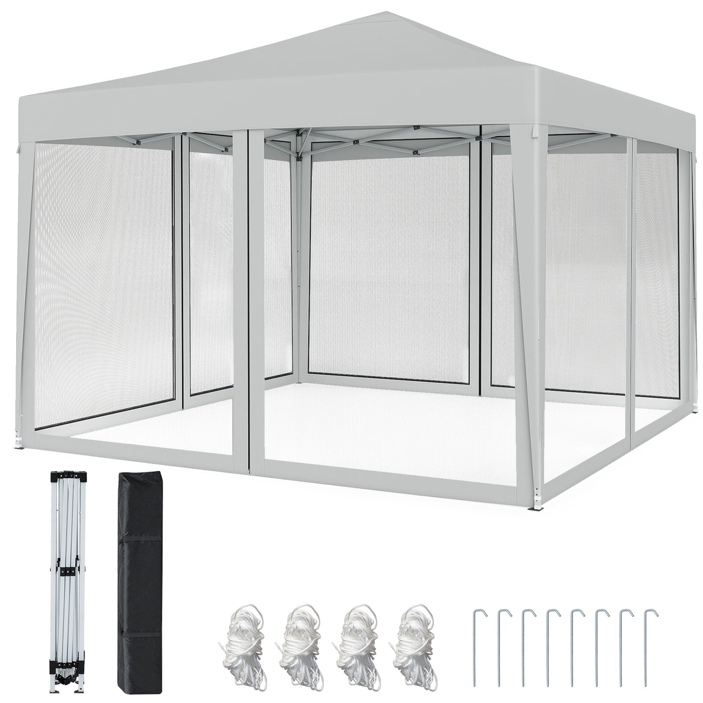 10 FT x 10 FT Pop-Up Canopy Tent Easy Setup Instant Folding Shelter with Mesh Netting-Coffee - Beige