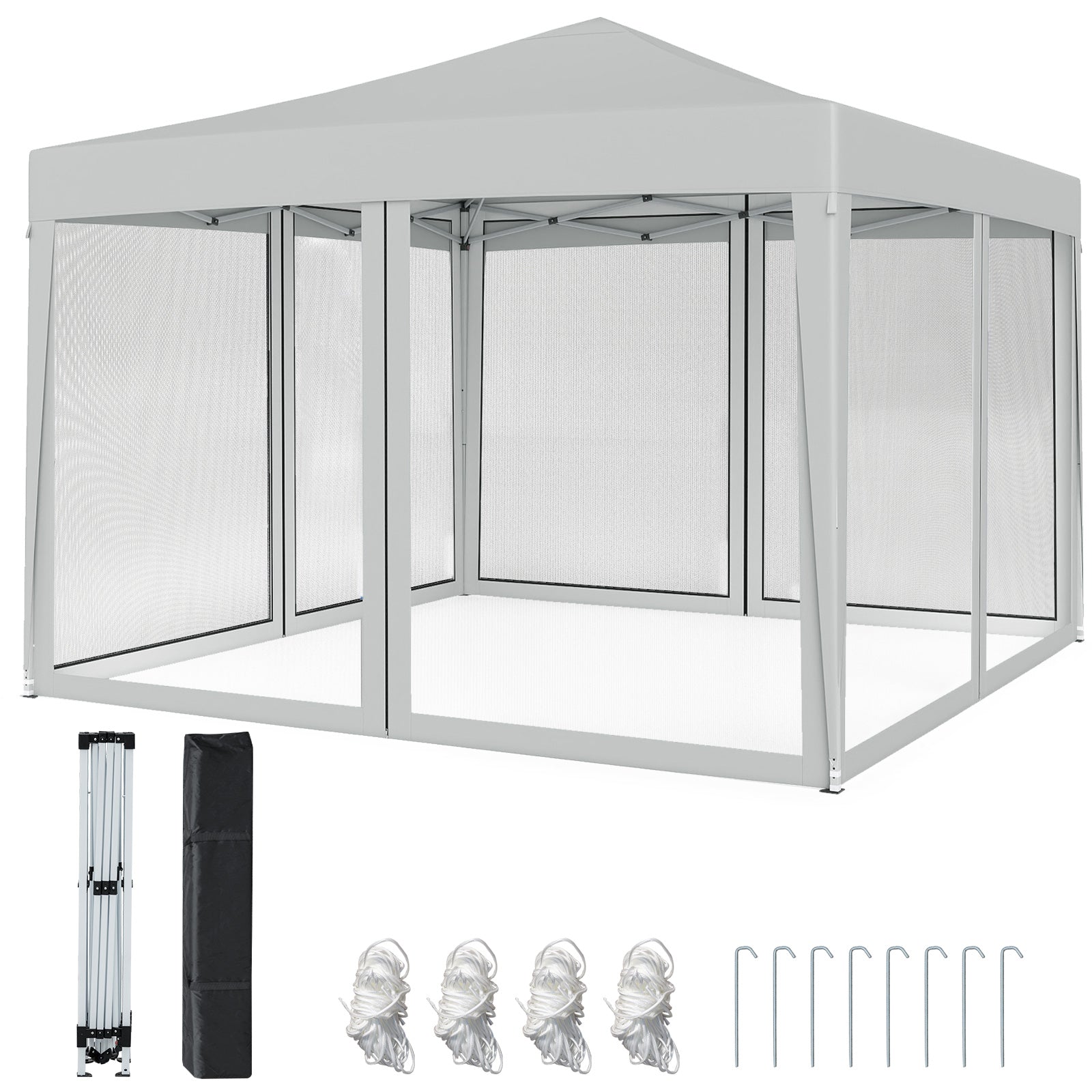 10 FT x 10 FT Pop-Up Canopy Tent Easy Setup Instant Folding Shelter with Mesh Netting-Coffee - Beige